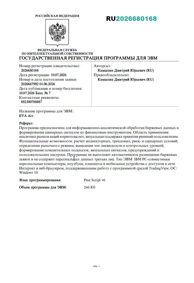 Запись в Реестре программ для ЭВМ EVA Ai+ RU2026680168